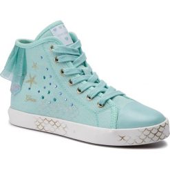 Trampki GEOX - J Ciak G. E J9204E 000AN C4070 D Aqua. Zielone trampki dziewczęce Geox, z aplikacjami, ze skóry, bez zapięcia. Za 299,00 zł.