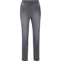 Jegginsy z wysoką talią, z elastycznego, termoaktywnego materiału bonprix szary denim. Szare jeansy damskie bonprix, bez wzorów, z jeansu. Za 54,99 zł.