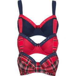 Biustonosz (3 szt.) bonprix z nadrukiem + czerwony + ciemnoniebieski. Czerwone biustonosze bonprix, w paski, z bawełny. Za 50,97 zł.