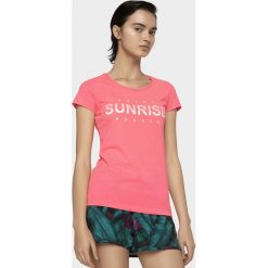 T-shirt damski TSD015 - różowy melanż. Różowe t-shirty damskie 4f, bez wzorów, bez kołnierzyka. W wyprzedaży za 29,99 zł.