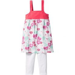 Sukienka + legginsy 3/4 (2 części) bonprix biało-jasnoróżowy z nadrukiem. Białe legginsy dziewczęce bonprix, na lato, w kolorowe wzory, eleganckie. Za 24,99 zł.