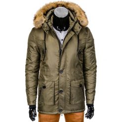 KURTKA MĘSKA ZIMOWA PARKA C303 - OLIWKOWA. Zielone parki męskie Ombre Clothing, na zimę, m, z futra. Za 99,00 zł.
