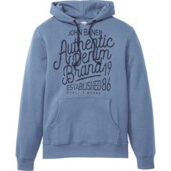 Bluza z kapturem bonprix matowy niebieski z nadrukiem. Niebieskie bluzy męskie bonprix, s, z nadrukiem, z kapturem, bez rękawów, z kapturem. Za 74,99 zł.