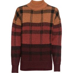 Sweter dzianinowy bonprix bordowy w kratę. Czerwone swetry damskie bonprix, bez wzorów, z dzianiny, bez rękawów, bez kaptura. Za 84,99 zł.