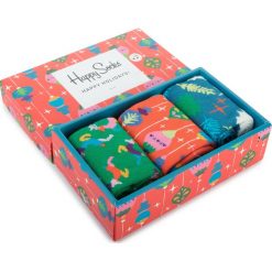 Zestaw 3 par wysokich skarpet unisex HAPPY SOCKS - XMAS08-4003 Kolorowy. Skarpetki damskie Happy Socks, bez wzorów, z elastanu. W wyprzedaży za 99,00 zł.