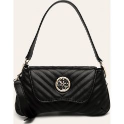 Guess Jeans - Torebka. Czarne listonoszki damskie Guess Jeans, w paski, z bawełny, na ramię, małe, pikowane, bez dodatków. W wyprzedaży za 339,90 zł.