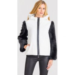 KURTKA EMPORIO ARMANI. Czarne kurtki damskie Emporio Armani, z haftami, z materiału, z kapturem. Za 2559,00 zł.