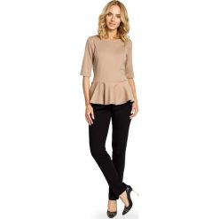 Lana elegancka bluzka z baskinką - cappuccino. Bluzki damskie Moe, s, bez wzorów, z bawełny, eleganckie, bez kołnierzyka, bez rękawów. Za 99,00 zł.