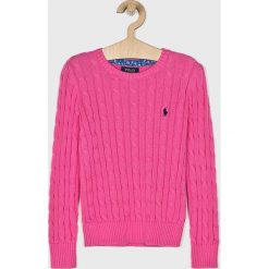 Polo Ralph Lauren - Sweter dziecięcy 128-176 cm. Różowe swetry dziewczęce z bawełny, z okrągłym kołnierzem. W wyprzedaży za 269,90 zł.