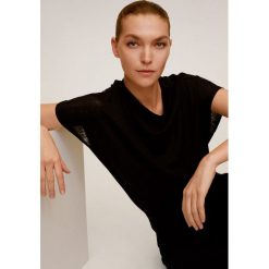 Mango - T-shirt Liniperk. Czarne bluzki damskie Mango, s, bez wzorów, ze lnu, z okrągłym kołnierzem. Za 79,90 zł.