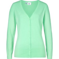 Sweter rozpinany z gładkiej dzianiny bonprix kremowy miętowy. Zielone swetry damskie bonprix, bez wzorów, z dzianiny, casualowe, bez rękawów, bez kaptura. Za 54,99 zł.