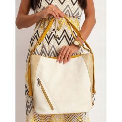 Torebka damska shopper bag 0014 kremowo żółta - Żółty. Żółte torby damskie na zakupy w paski, ze skóry ekologicznej, eleganckie, duże, bez dodatków. Za 69,99 zł.