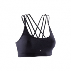 Stanik do tańca. Czarne biustonosze sportowe DOMYOS, z bawełny. Za 24,99 zł.