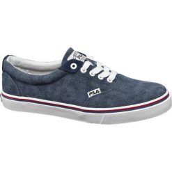Tenisówki męskie Fila niebieskie. Niebieskie trampki męskie Fila, bez wzorów, z gumy, sportowe, bez zapięcia. Za 99,90 zł.