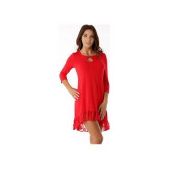 Sukienka tunika oversize z koronką czerwona ED08-1. Czerwone sukienki dziewczęce marki Ella dora, w koronkowe wzory, z koronki, bez rękawów, oversize. Za 184,00 zł.