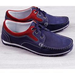 Mokasyny męskie skórzane casual granatowe Gregor - granatowy / czerwony. Czerwone mokasyny męskie Gregor, casualowe. Za 229,99 zł.