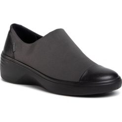 Półbuty ECCO - Soft 7 Wedge W GORE-TEX 47091352012 Black/Magnet. Szare półbuty damskie ecco, bez wzorów, ze skóry, bez obcasa, na koturnie, bez zapięcia. Za 449,00 zł.