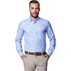 Koszula WILEA. Niebieskie koszule męskie na spinki LANCERTO, m, w prążki, z bawełny, button down. W wyprzedaży za 149,90 zł.