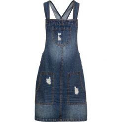 Sukienka dżinsowa ogrodniczka bonprix ciemny denim. Niebieskie sukienki damskie bonprix, bez wzorów, z denimu, z dekoltem karo, bez rękawów. Za 99,99 zł.