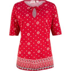 Tunika shirtowa z nadrukiem, krótki rękaw bonprix czerwony wzorzysty. Czerwone tuniki damskie bonprix, z nadrukiem. Za 17,99 zł.