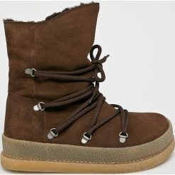 Birkenstock - Śniegowce. Pomarańczowe śniegowce damskie marki Birkenstock, ze skóry, na sznurówki. W wyprzedaży za 429,90 zł.