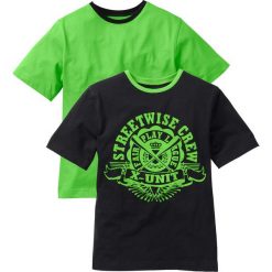 Koszulka ( 2szt.) bonprix czarno-jaskrawy zielony. Czarne t-shirty chłopięce z nadrukiem marki bonprix. Za 39,98 zł.