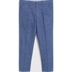 Mango Kids - Spodnie dziecięce 116-164 cm. Niebieskie spodnie chłopięce Mango Kids, bez wzorów, z bawełny. Za 139,90 zł.