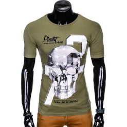 T-SHIRT MĘSKI Z NADRUKIEM S995 - KHAKI. Brązowe t-shirty męskie z nadrukiem Ombre Clothing, m. Za 29,00 zł.