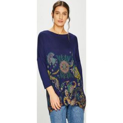 Desigual - Bluzka. Niebieskie bluzki damskie Desigual, na co dzień, s, bez wzorów, z wiskozy, casualowe, z okrągłym kołnierzem, bez rękawów. W wyprzedaży za 199,90 zł.