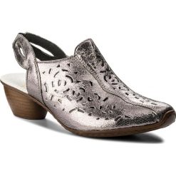 Sandały RIEKER - 43769-90 Metallic. Szare klapki damskie Rieker, bez wzorów, ze skóry, bez obcasa, na obcasie. W wyprzedaży za 169,00 zł.