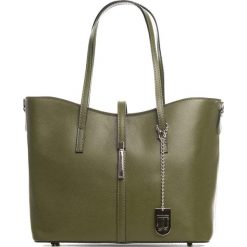 Shopper bag damskie: Skórzany shopper bag w kolorze oliwkowym – 40 x 14 x 27 cm