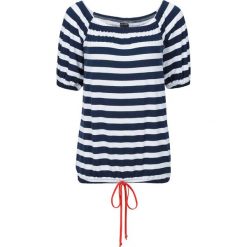 Shirt "carmen" bonprix ciemnoniebiesko-biały w paski. Niebieskie koszulki damskie bonprix, w paski, bez kołnierzyka. Za 37,99 zł.