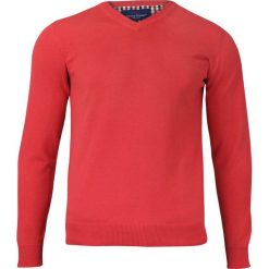 Koralowy Męski Sweter w Serek (V-neck) -Adriano Guinari- Klasyczny, Pomarańczowy SWADGSS18coral. Pomarańczowe swetry męskie Adriano Guinari, m, bez wzorów, z bawełny, eleganckie, z dekoltem w serek, bez kaptura. Za 99,00 zł.