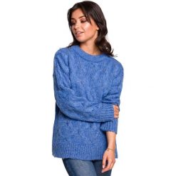 Sweter ze splotem typu warkocz - niebieski. Niebieskie swetry damskie BE, na zimę, s, bez wzorów, z poliesteru, bez rękawów, bez kaptura. W wyprzedaży za 149,00 zł.