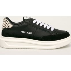 Pepe Jeans - Buty skórzane Abbey Bass. Czarne buty sportowe damskie Pepe Jeans, bez wzorów, z jeansu, sportowe. W wyprzedaży za 199,90 zł.