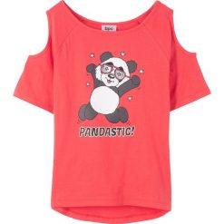 Shirt z wycięciami na ramionach bonprix koralowy. Różowe bluzki dziewczęce bonprix, bez wzorów, bez kołnierzyka, bez rękawów, bez kaptura. Za 29,99 zł.