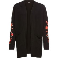 Sweter bez zapięcia z haftem bonprix czarny. Czarne swetry damskie bonprix, z haftami, bez rękawów, bez kaptura. Za 89,99 zł.