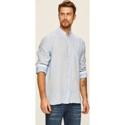 Trussardi Jeans - Koszula. Niebieskie koszule męskie Trussardi Jeans, bez wzorów, ze lnu, casualowe, ze stójką, z długim rękawem. Za 499,90 zł.