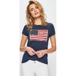 Polo Ralph Lauren - Top. Niebieskie topy damskie marki Polo Ralph Lauren, s, z nadrukiem, z bawełny, z okrągłym kołnierzem. Za 299,90 zł.