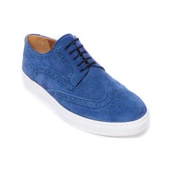 Skórzane sneakersy w kolorze niebieskim. Niebieskie trampki męskie Frank Daniel, bez wzorów, ze skóry, na sznurówki. W wyprzedaży za 299,95 zł.