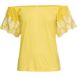 Shirt "carmen" z ażurowym haftem bonprix żółty ananasowy - biały. Żółte koszulki damskie bonprix, z haftami, bez kołnierzyka. Za 37,99 zł.
