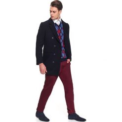 Płaszcz elegancki dwurzędowy gładki. Niebieskie płaszcze męskie na zimę, s, eleganckie. Za 399,99 zł.