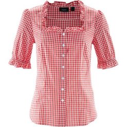 Bluzka ludowa, krótki rękaw bonprix truskawkowo-biały w kratę. Czerwone bluzki damskie marki bonprix, z krótkim rękawem. Za 79,99 zł.
