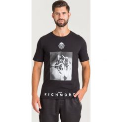 T-SHIRT SPREAS JOHN RICHMOND. Czarne t-shirty męskie John Richmond, xl, z nadrukiem, z bawełny, z okrągłym kołnierzem. Za 233,40 zł.