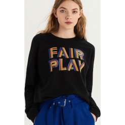 Bluza z kolorowym nadrukiem - Czarny. Czarne bluzy damskie Sinsay, s, z nadrukiem, bez rękawów, bez kaptura. W wyprzedaży za 19,99 zł.