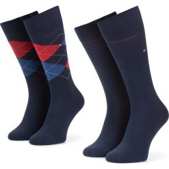 Zestaw 2 par wysokich skarpet męskich TOMMY HILFIGER - 391156 Tommy Original 085. Niebieskie skarpetki męskie z elastanu. Za 54,99 zł.