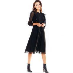 Sukienka tiulowa elegancka czarna - xl. Czarne sukienki damskie e-margeritka.pl, xl, bez wzorów, z poliesteru, eleganckie, bez rękawów, bez kaptura. Za 149,99 zł.