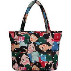 Shopper bag damskie: Shopper bag „Crowded” z kolorowym wzorem – 43,5 x 37,5 cm