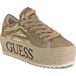 Espadryle GUESS - Marilyn FL6MRL FAB12 GOLD. Żółte espadryle damskie Guess, na co dzień, z aplikacjami, ze skóry ekologicznej, bez obcasa, na koturnie, bez zapięcia. Za 449,00 zł.