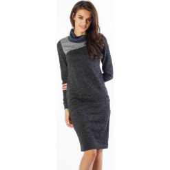 Sukienka w kolorze antracytowym. Szare sukienki damskie Jesienny butik, l, bez wzorów, ze stójką, bez rękawów, midi. W wyprzedaży za 99,95 zł.